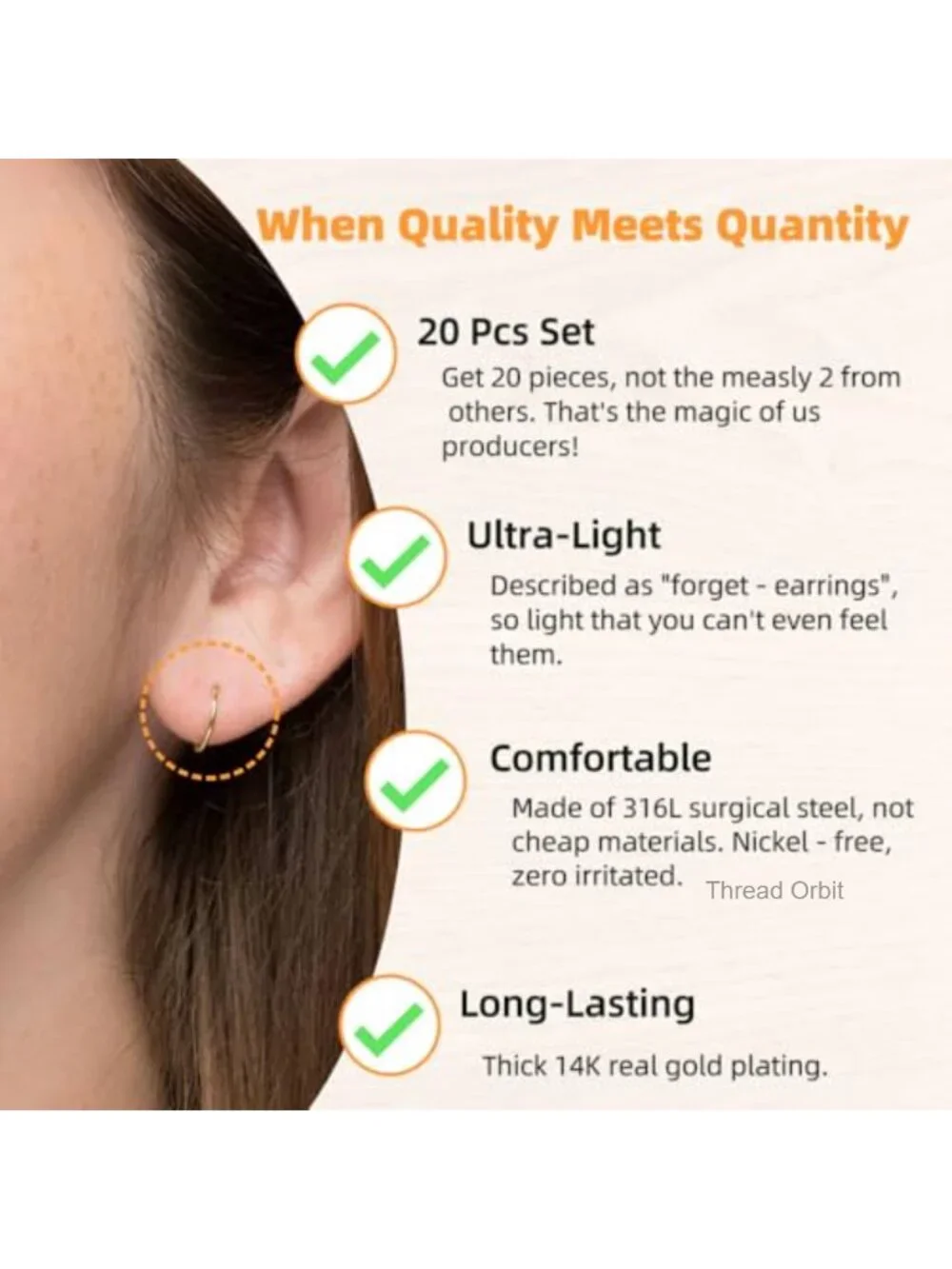 20pcs Gold Plated Hoop Earrings Set Hypoallergenic Non Tarnish Lightweight